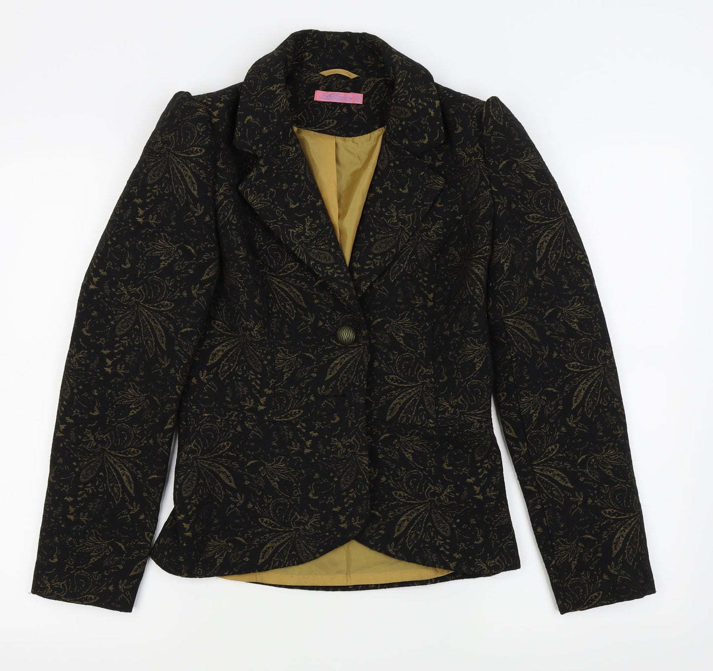 fae brains Womens Black Floral  Jacket Blazer Size 8