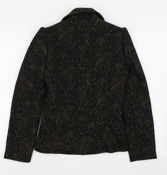 fae brains Womens Black Floral  Jacket Blazer Size 8
