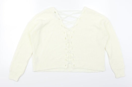 Miss Selfridge Womens White   Pullover Jumper Size 8  - Lace corset back