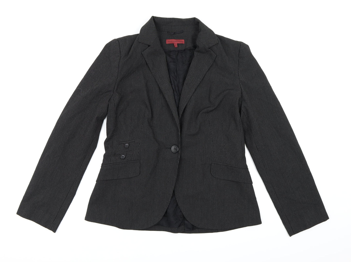 Rocha John Rocha Womens Black Striped Rayon Jacket Blazer Size 14