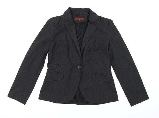 Rocha John Rocha Womens Black Striped Rayon Jacket Blazer Size 14