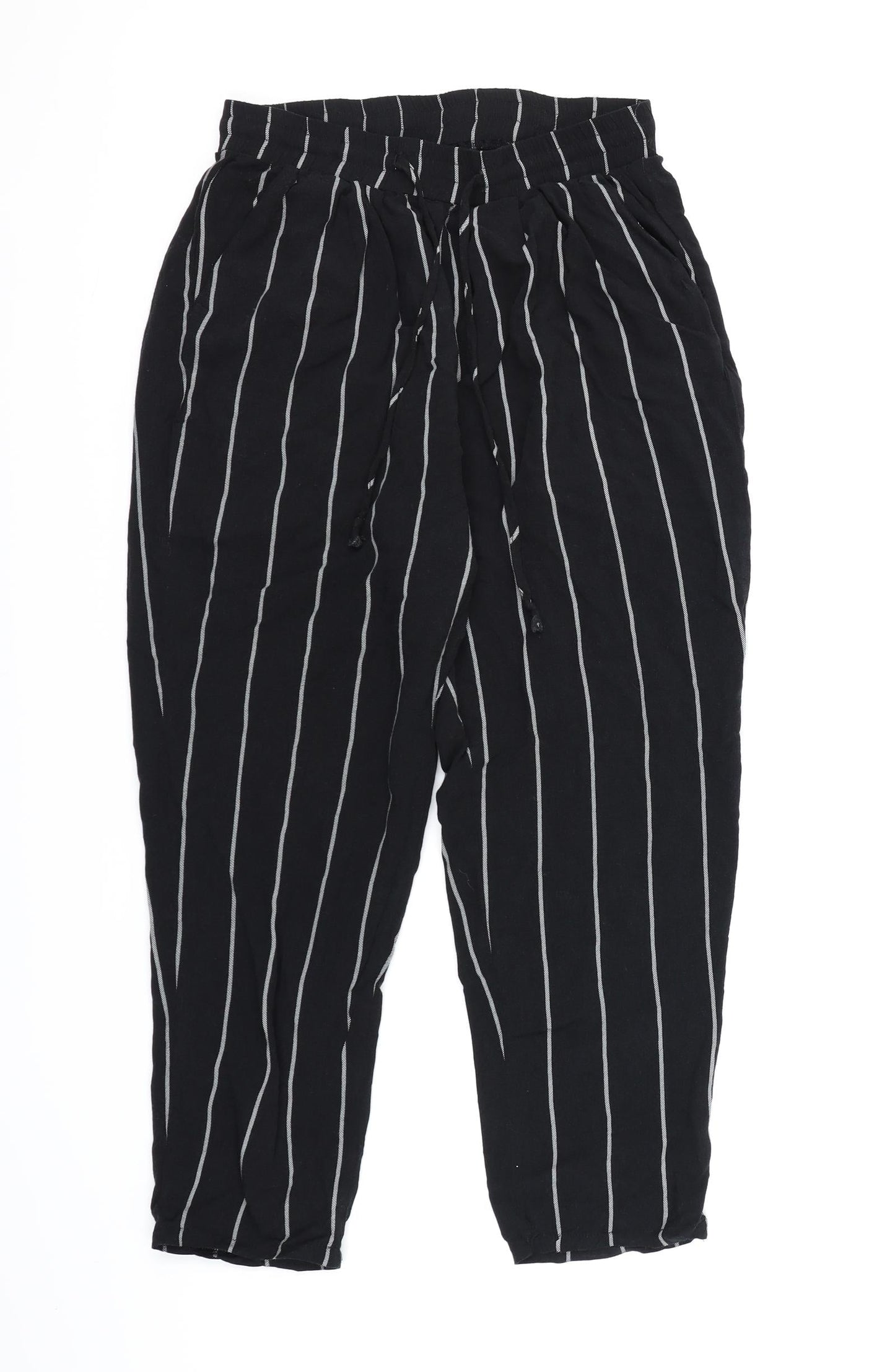 PRETTYLITTLETHING Womens Black Striped  Harem Trousers Size 10 L21 in