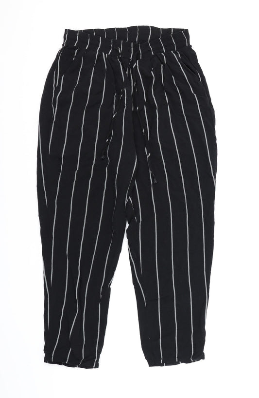 PRETTYLITTLETHING Womens Black Striped  Harem Trousers Size 10 L21 in