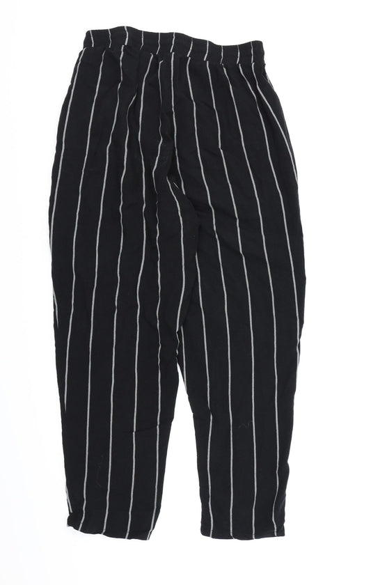 PRETTYLITTLETHING Womens Black Striped  Harem Trousers Size 10 L21 in