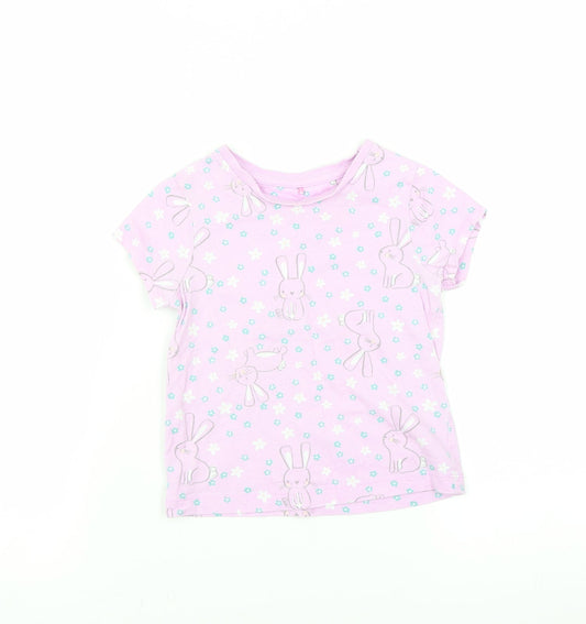 George Girls Purple   Basic T-Shirt Size 2-3 Years  - rabbits