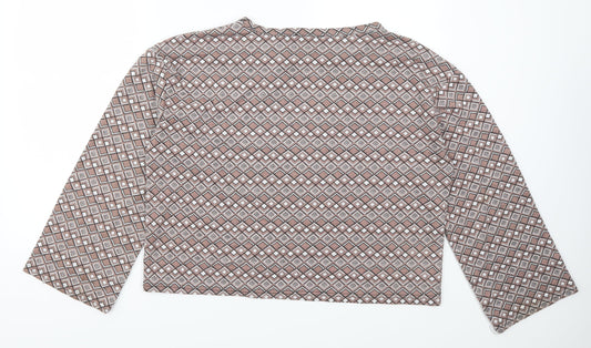 Innocence Womens Beige Geometric  Basic T-Shirt Size 12