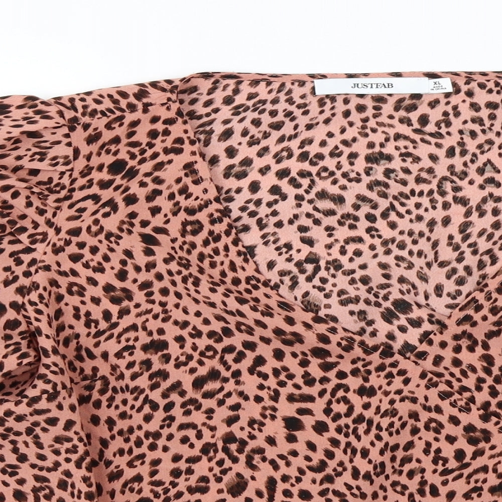 JustFab  Womens Pink Animal Print  Basic Blouse Size XL