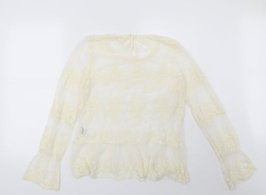 Rebellion Womens Beige Floral  Basic Blouse Size L