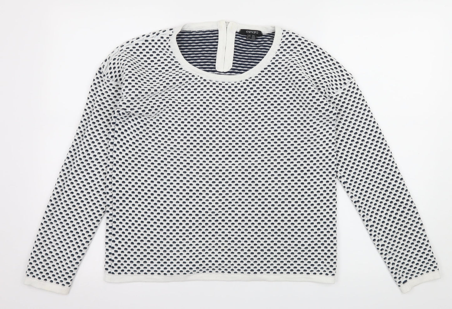 ESMARA Womens White Polka Dot Knit Pullover Jumper Size 10