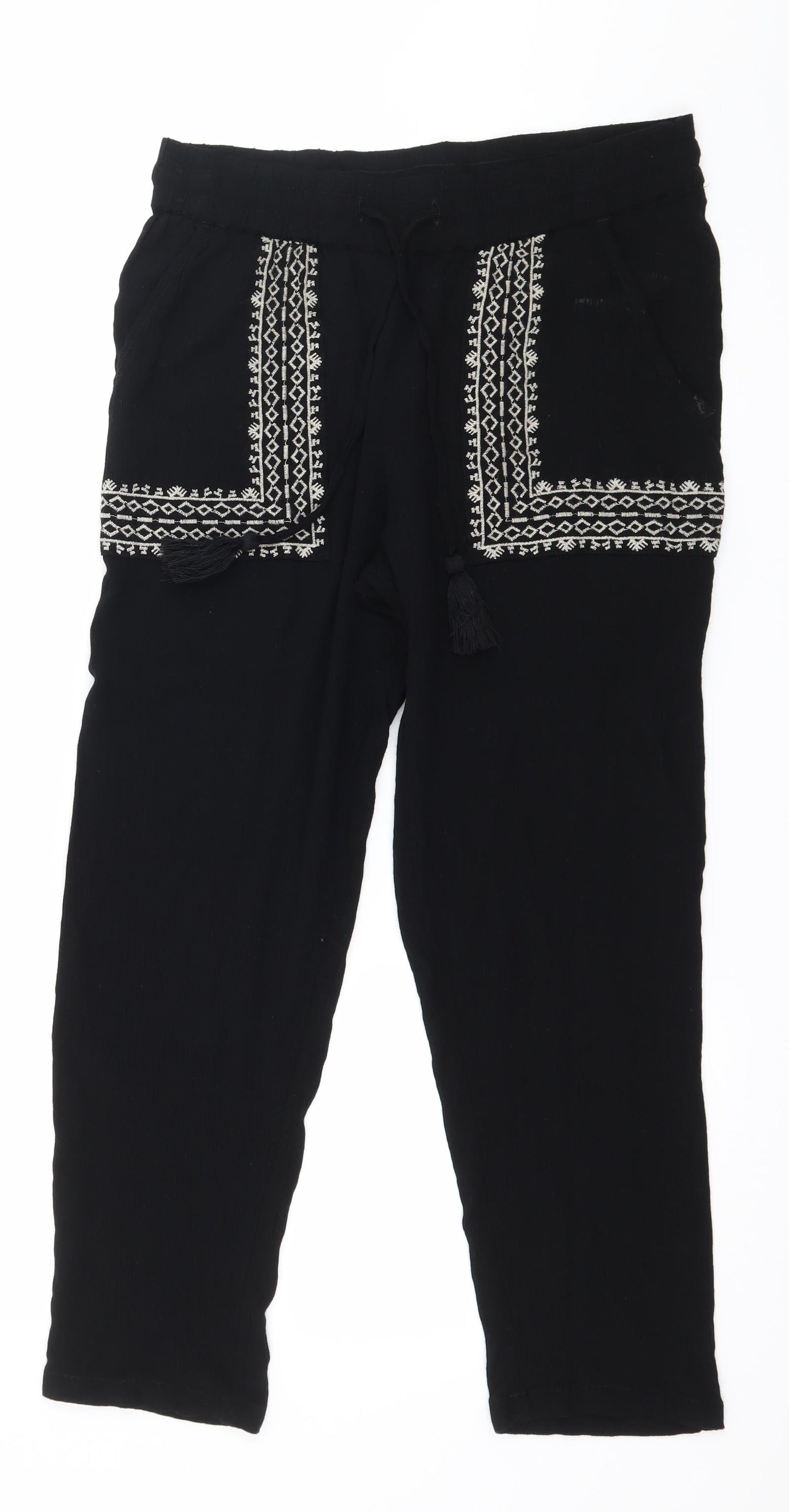 Marks and Spencer Womens Black Geometric Jersey Trousers  Size 10 L24 in