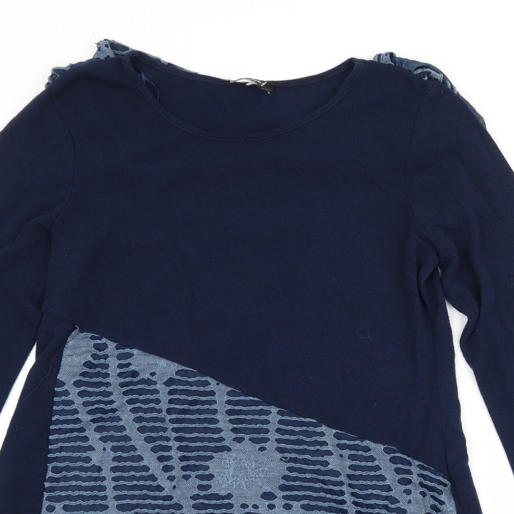 Klass Womens Blue Geometric Knit Pullover Jumper Size S