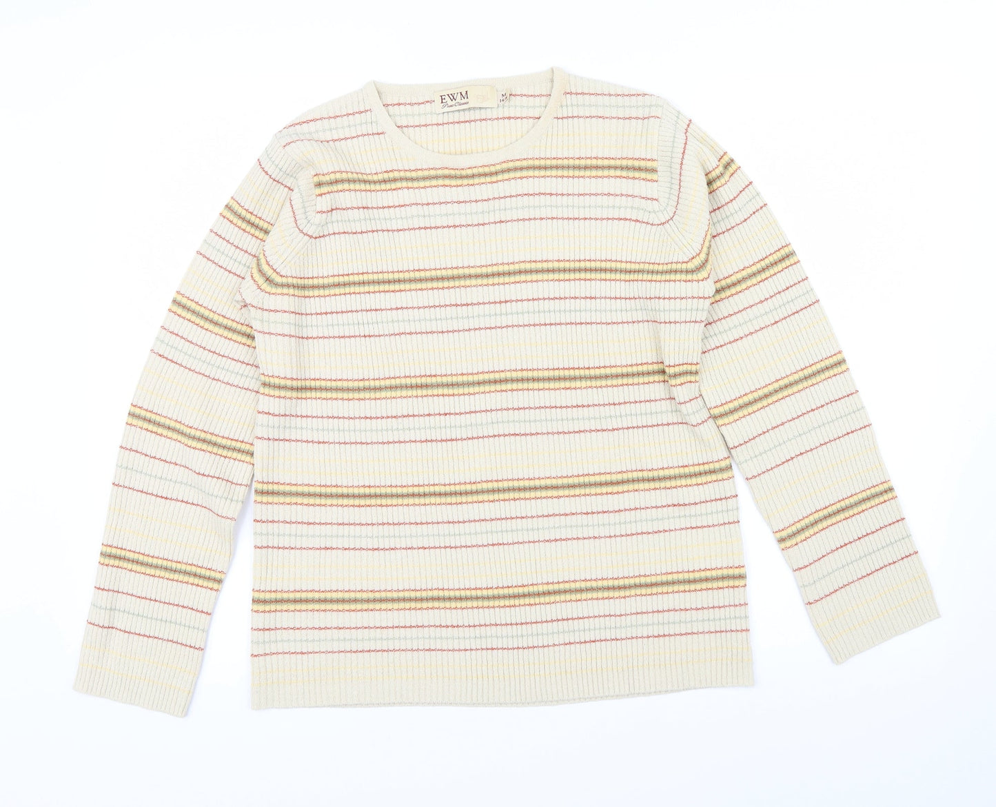 EWM Womens Beige Striped  Pullover Jumper Size M