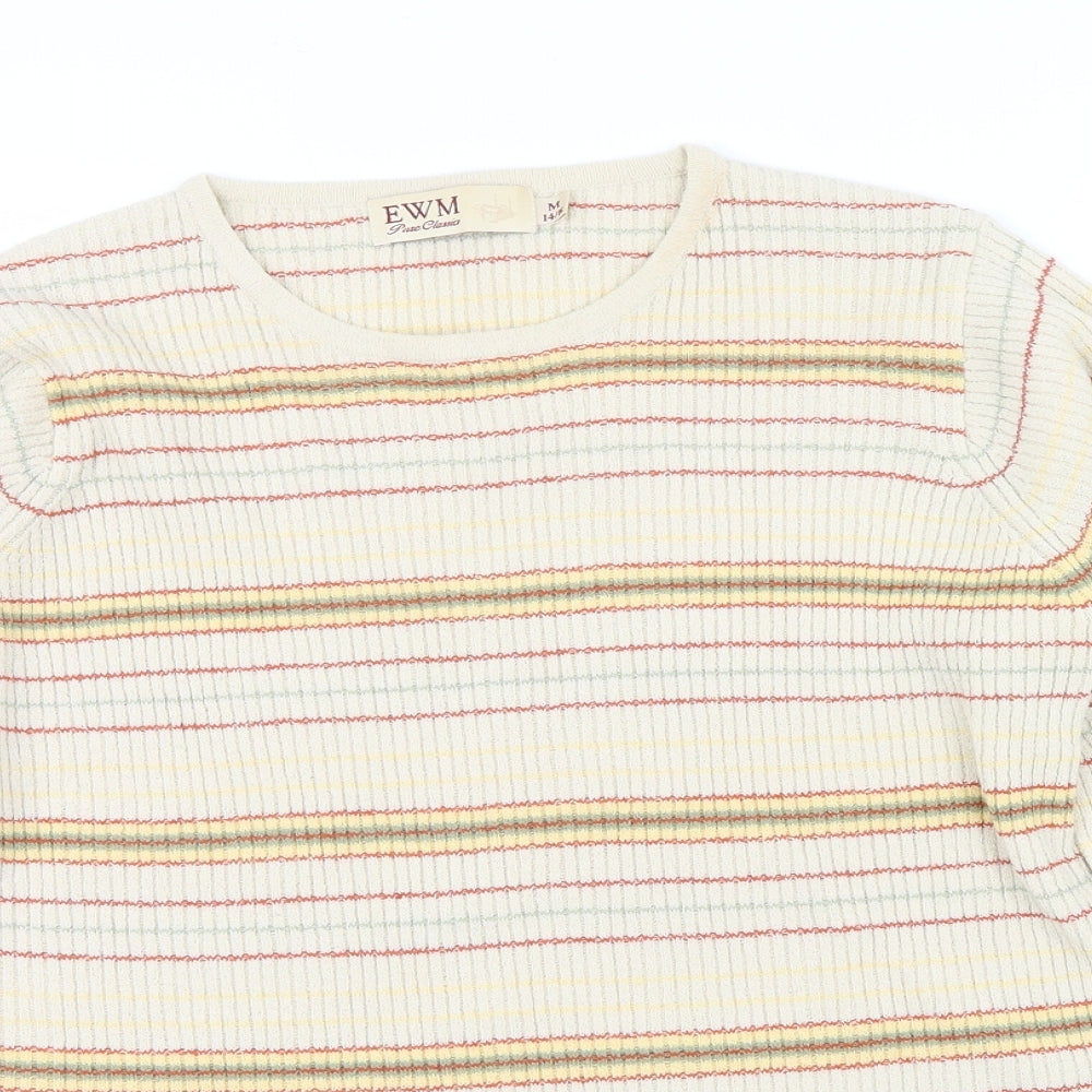 EWM Womens Beige Striped  Pullover Jumper Size M