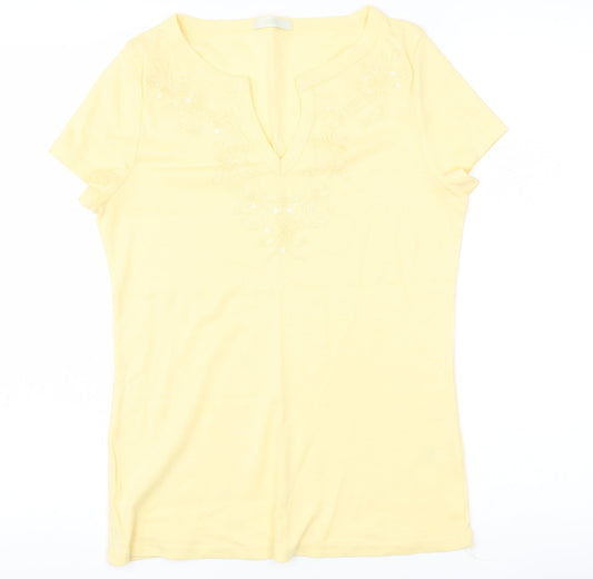 Marks and Spencer Womens Yellow Fair Isle  Basic T-Shirt Size 14