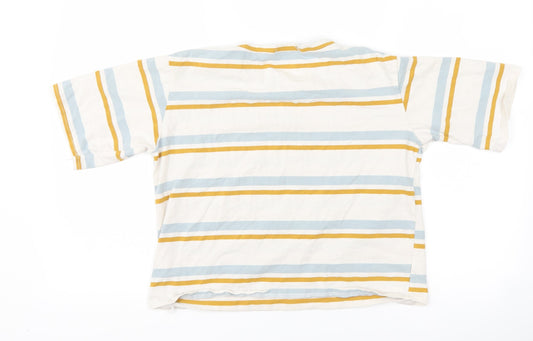 miss H Womens White Striped  Basic T-Shirt Size S