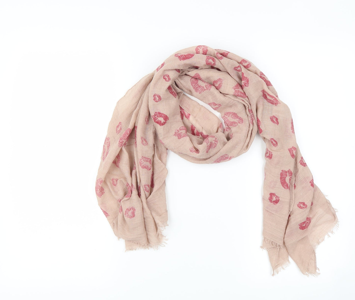 Preworn Womens Brown    Scarf   - lipstick prints