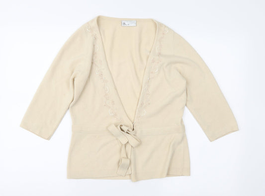 BHS Womens Beige Floral Knit Cardigan Jumper Size 12