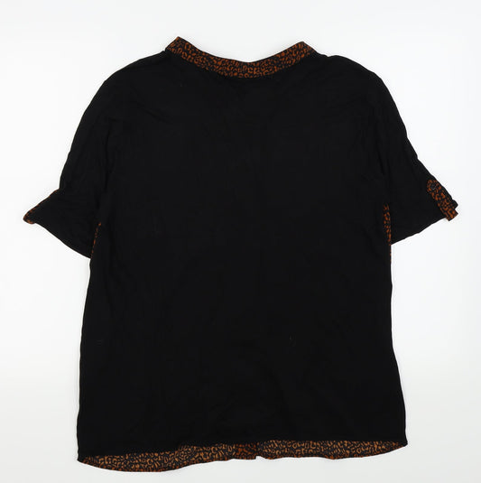 NEXT Womens Black Animal Print  Basic Button-Up Size 14