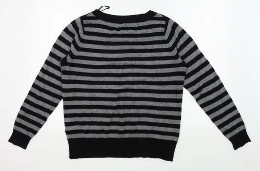 BHS Womens Black Striped  Basic T-Shirt Size 16