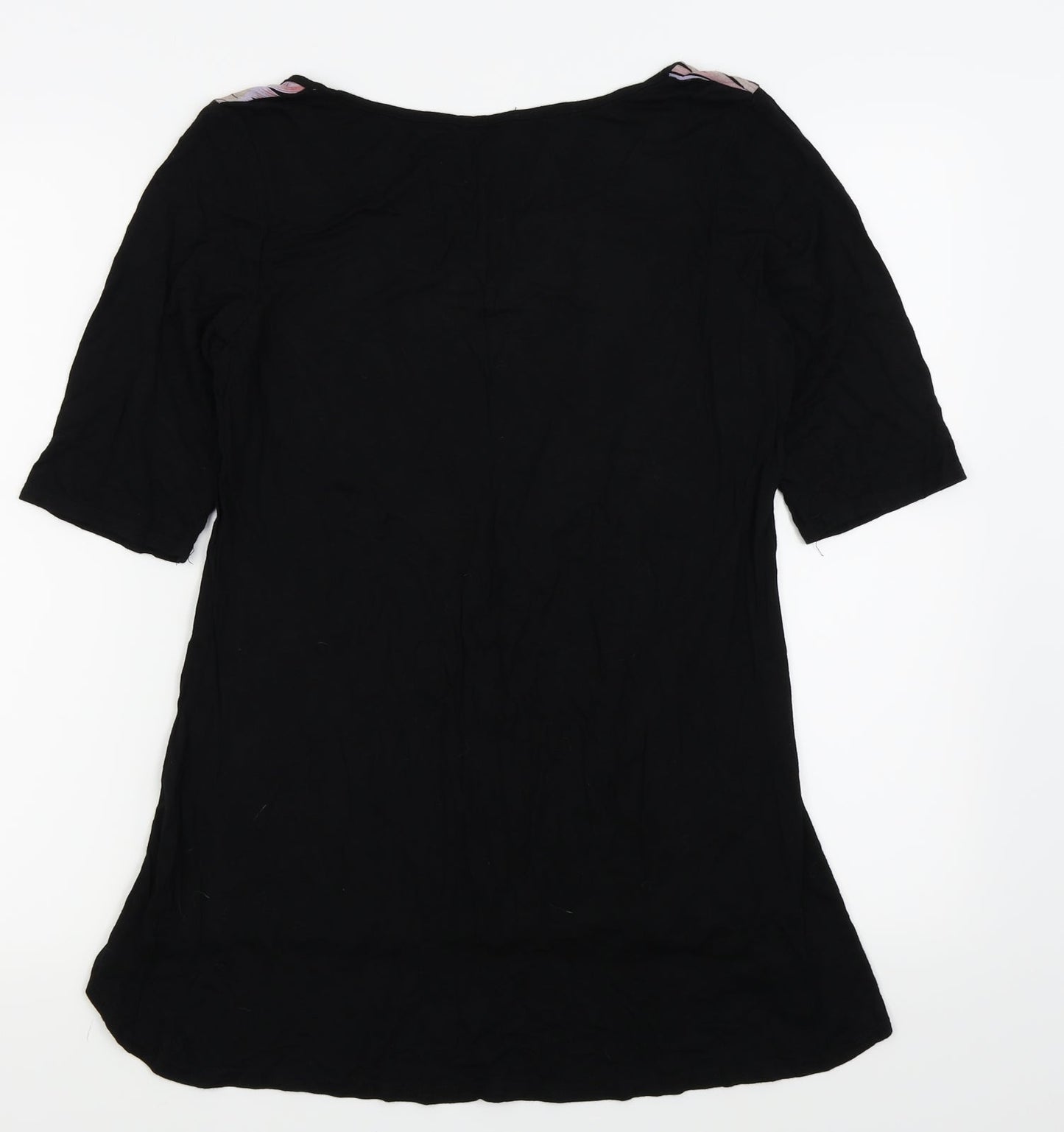 Preworn Womens Black Floral  Basic T-Shirt Size 14