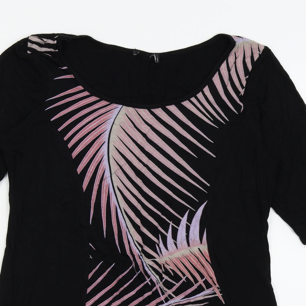 Preworn Womens Black Floral  Basic T-Shirt Size 14