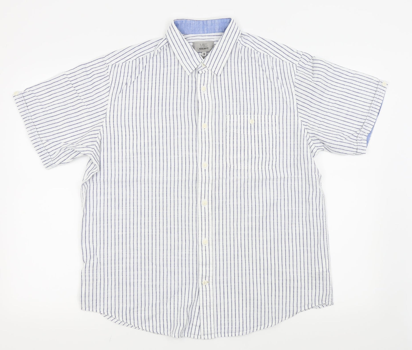 M&S Mens White Striped   Button-Up Size M