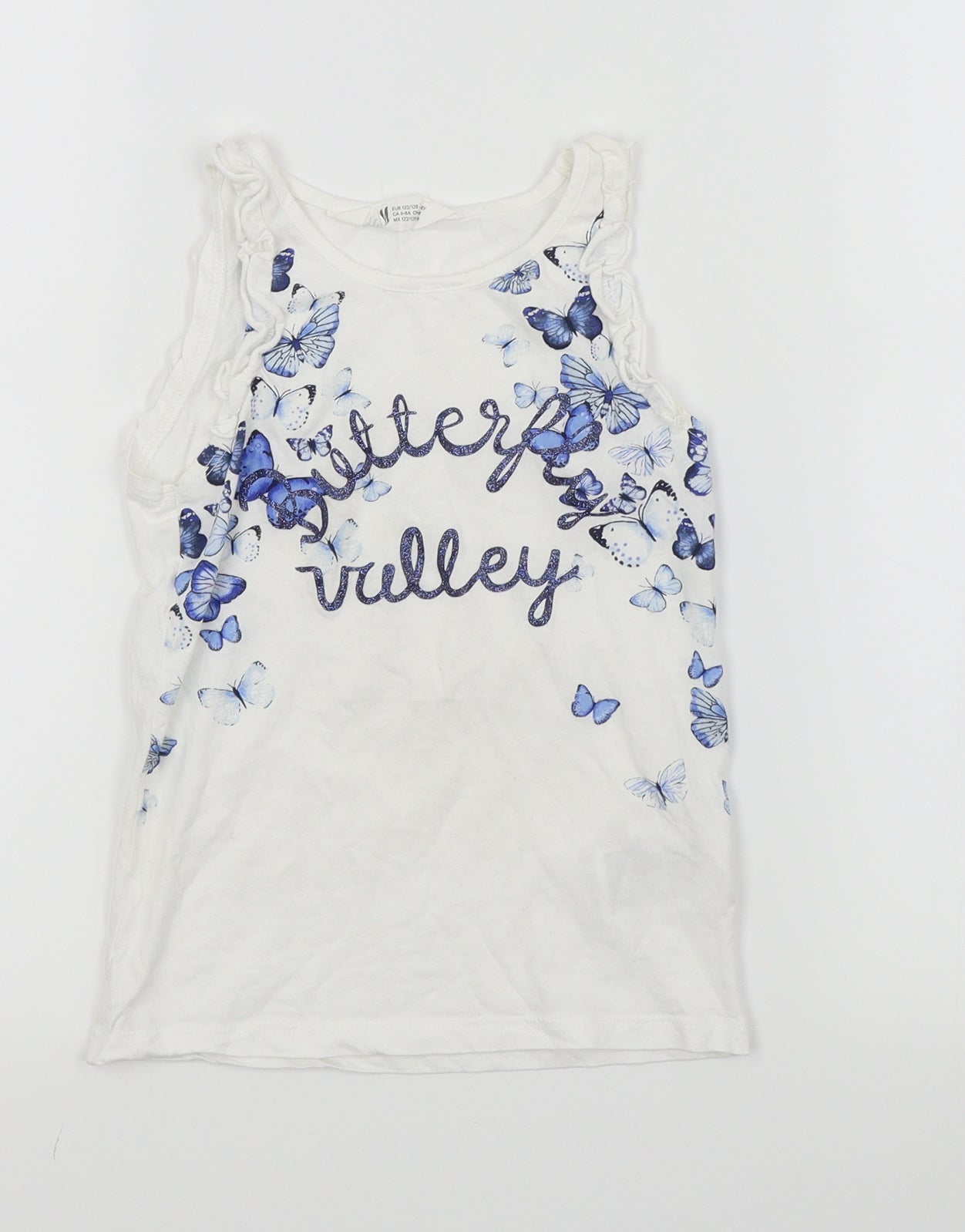 H&M Girls White   Basic Tank Size 6-7 Years  - Butterfly print