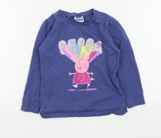 Asda George Girls Blue   Basic T-Shirt Size 18-24 Months  - peppa pig