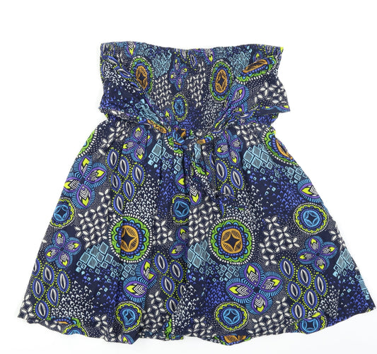 Louche Womens Blue Floral  Basic Blouse Size L  - Batik Pattern Boob Tube