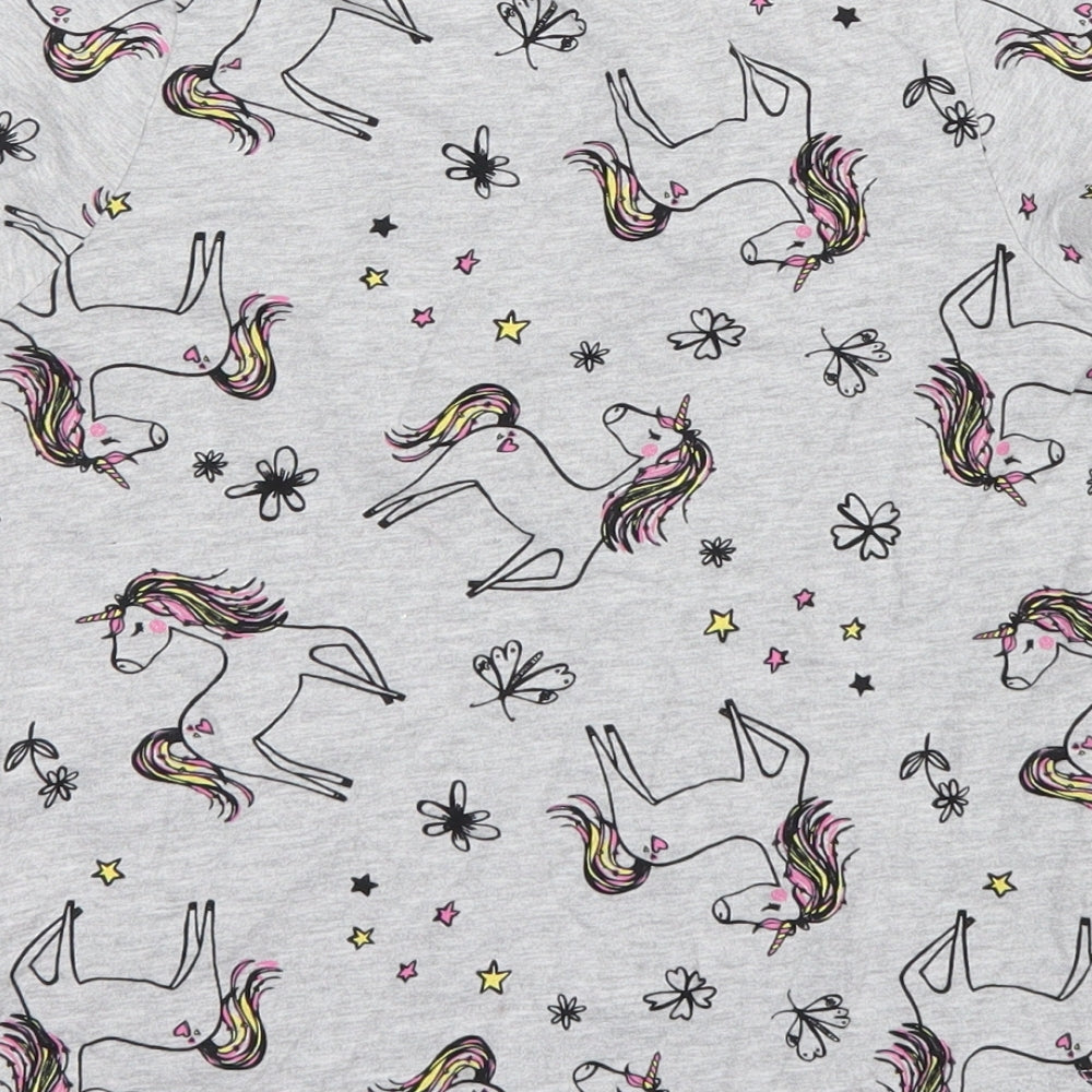 Nutmeg Girls Grey Geometric  Basic T-Shirt Size 6-7 Years  - Unicorn