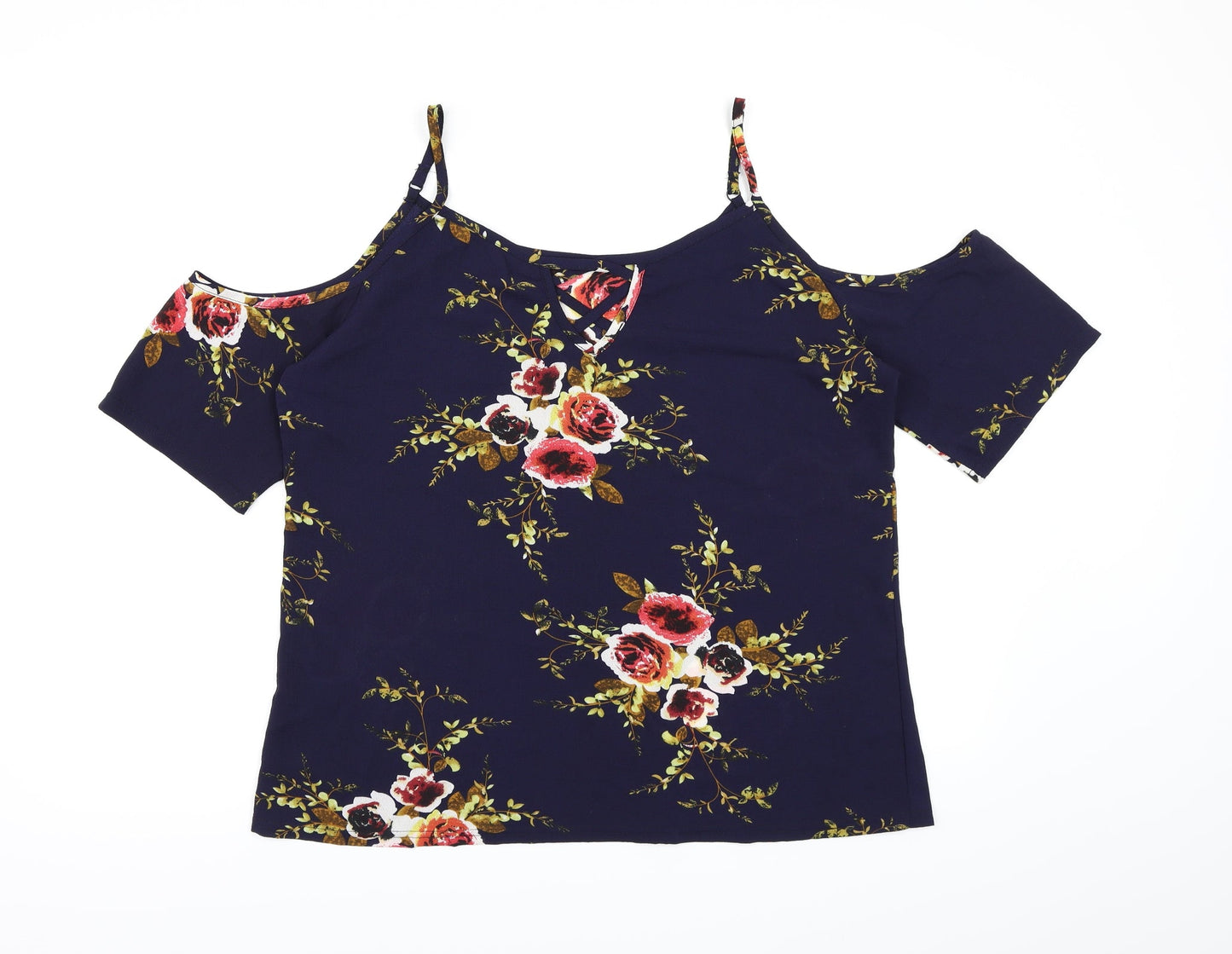 Preworn Womens Blue Floral  Basic Blouse Size 2XL