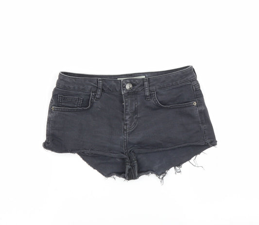 Topshop Womens Grey  Denim Hot Pants Shorts Size 8 - Distressed hem