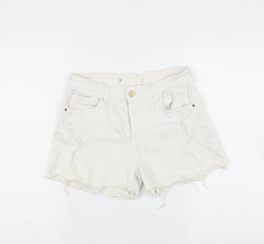 Berska Womens White  Denim Hot Pants Shorts Size 28 in - Distressed
