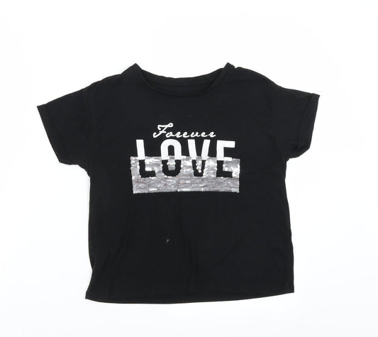 Dunnes Stores Girls Black   Basic T-Shirt Size 10-11 Years  - forever love