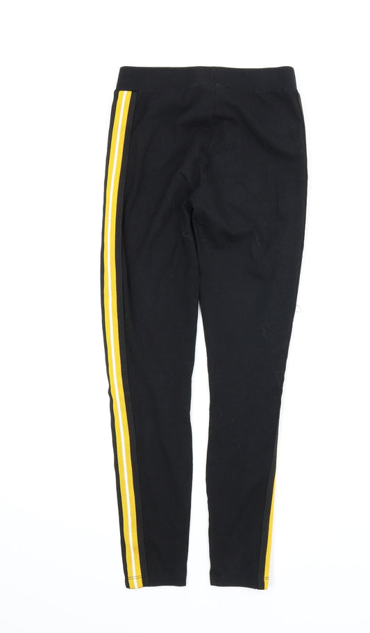New Look Womens Black Striped  Capri Leggings Size 8 L24 in