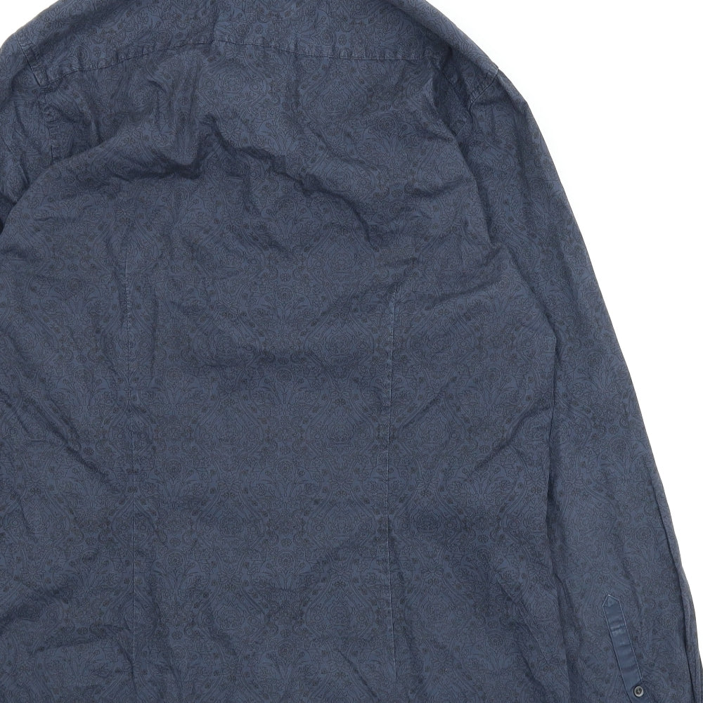 F&F Mens Blue Paisley   Button-Up Size 15.5