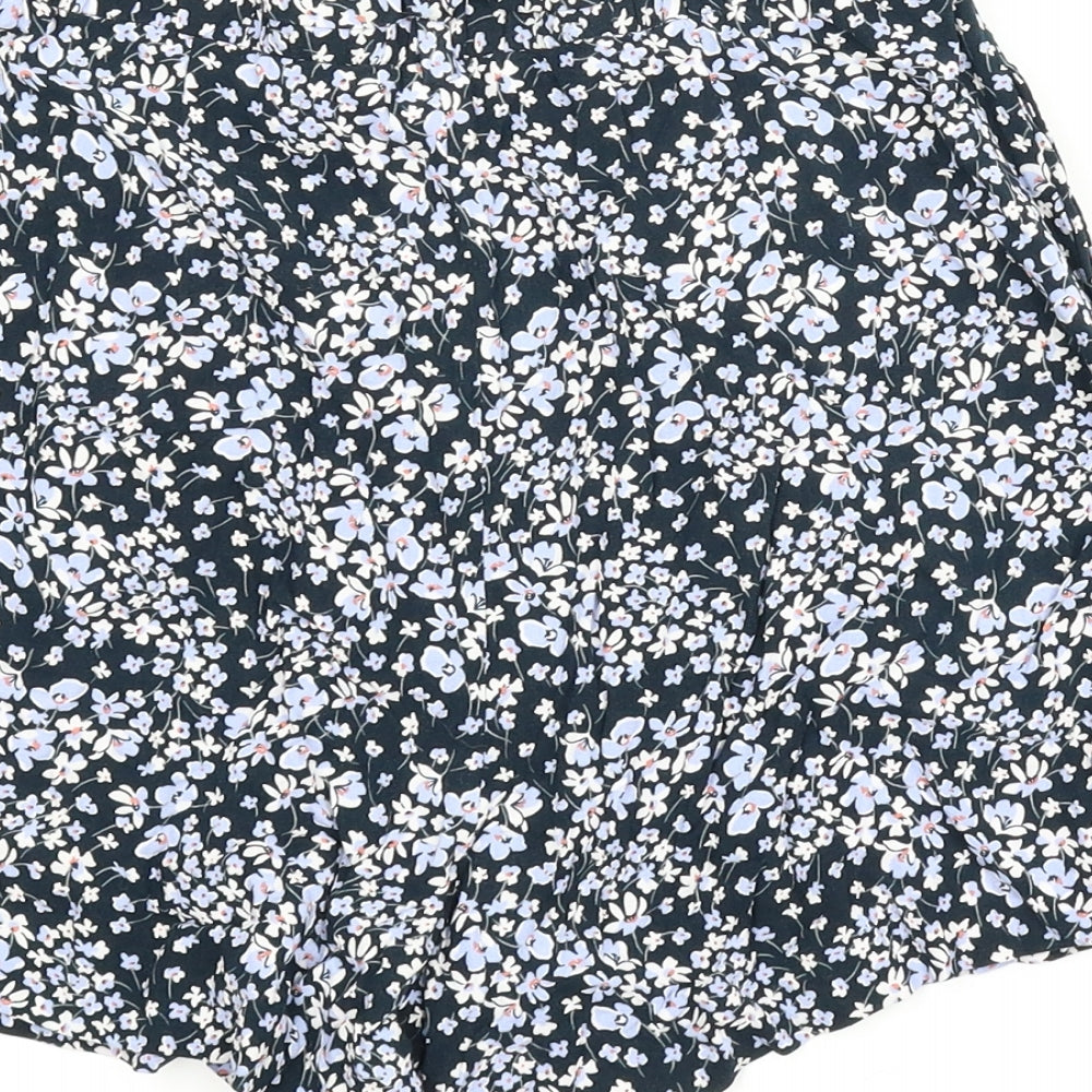 H&M Womens Blue Floral  Paperbag Shorts Size 12
