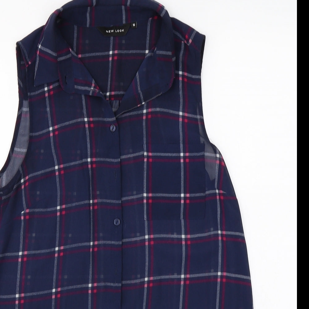 New Look  Womens Blue Check  Camisole Button-Up Size 10