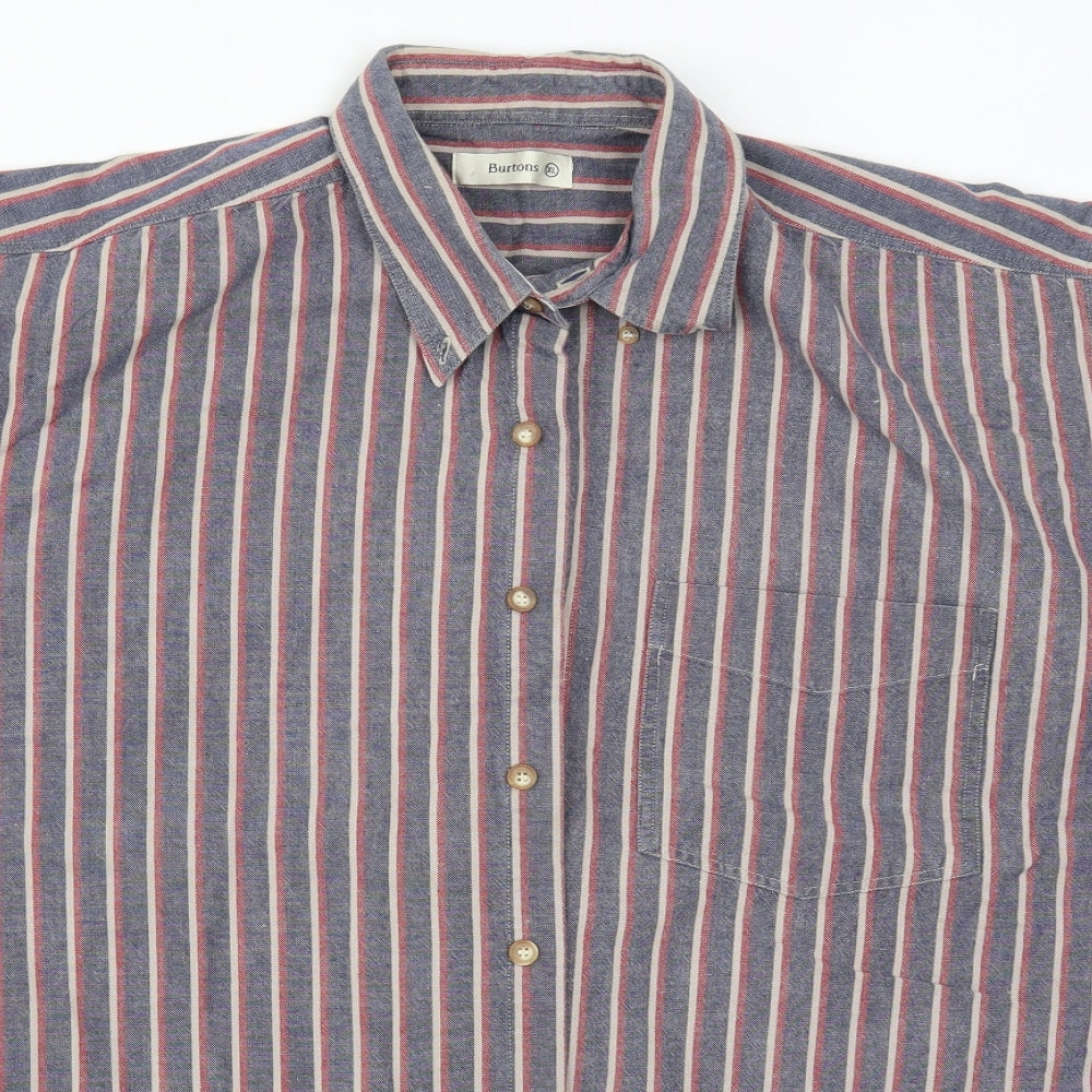 Burtons Mens Blue Striped   Button-Up Size XL  - Red
