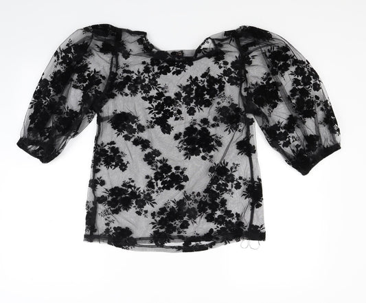 QED Womens Black Floral  Basic Blouse Size 12