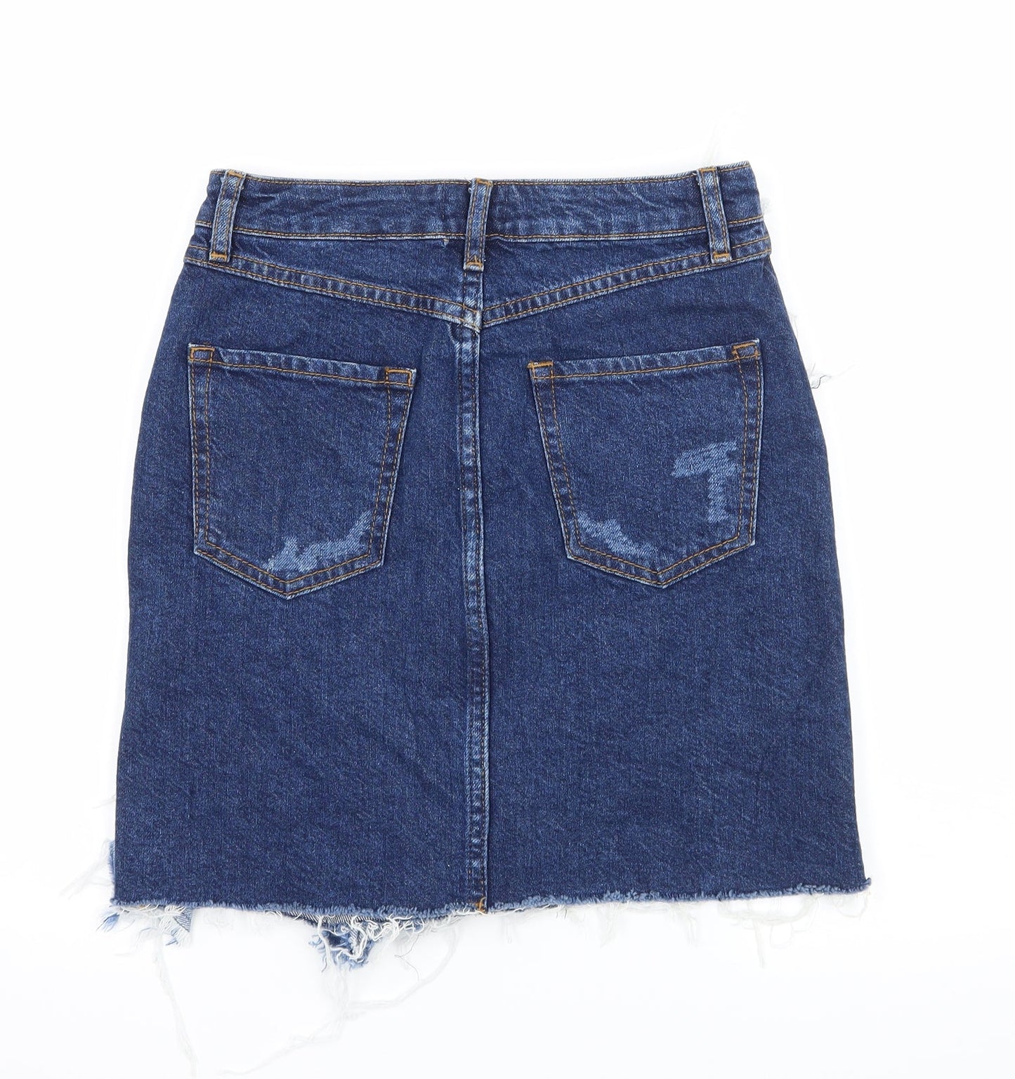 River Island Womens Blue  Denim A-Line Skirt Size 6  - Ruffle detail