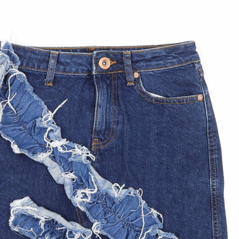 River Island Womens Blue  Denim A-Line Skirt Size 6  - Ruffle detail