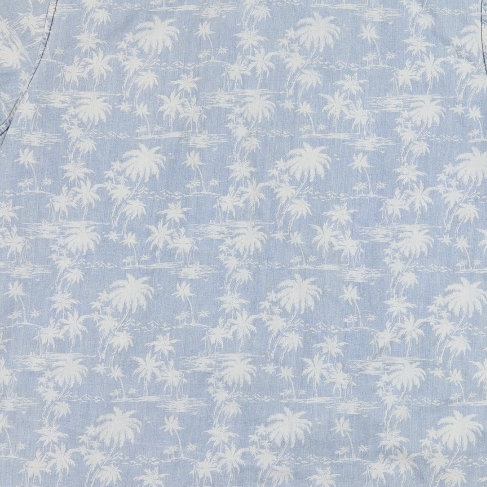 Cedar Wood State Mens Blue Geometric Denim  Button-Up Size L  - Palm Tree