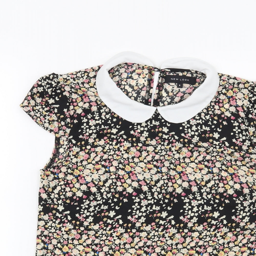 New Look Womens Black Floral  Basic Blouse Size 8