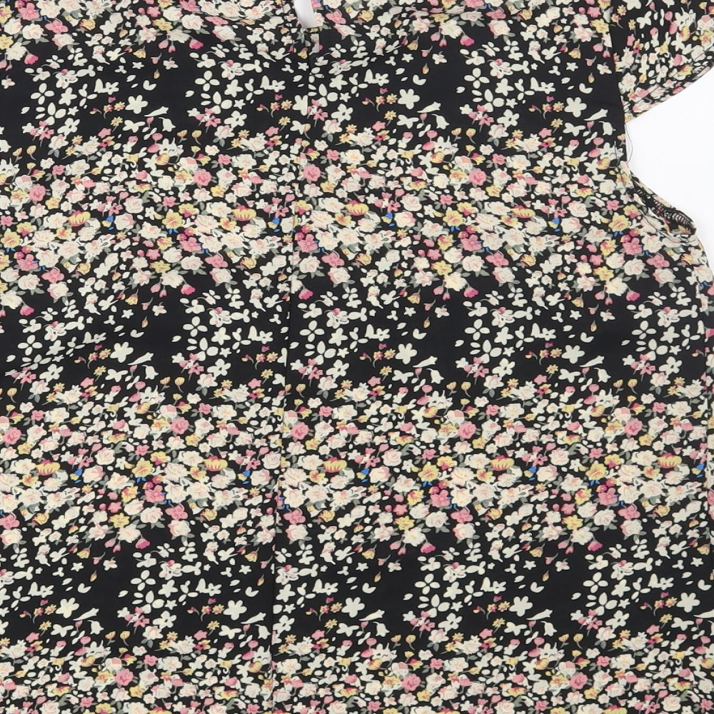 New Look Womens Black Floral  Basic Blouse Size 8