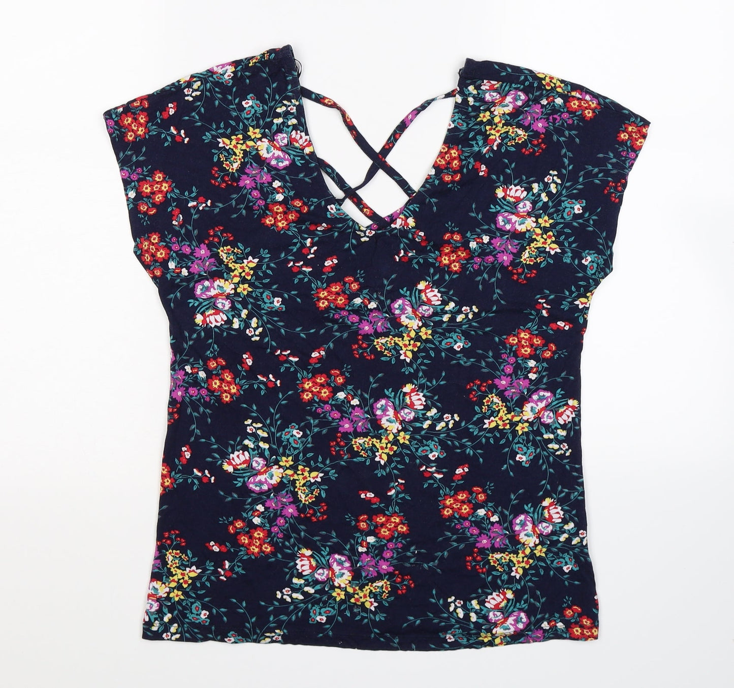 M&Co Womens Blue Floral  Basic T-Shirt Size 10