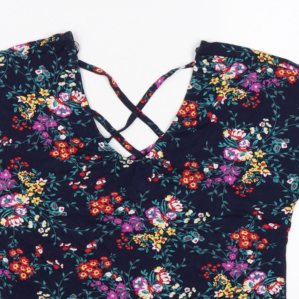 M&Co Womens Blue Floral  Basic T-Shirt Size 10