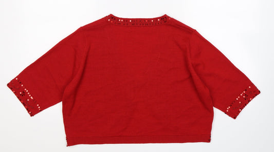 Charges Womens Red  Knit Cardigan Jumper Size 16