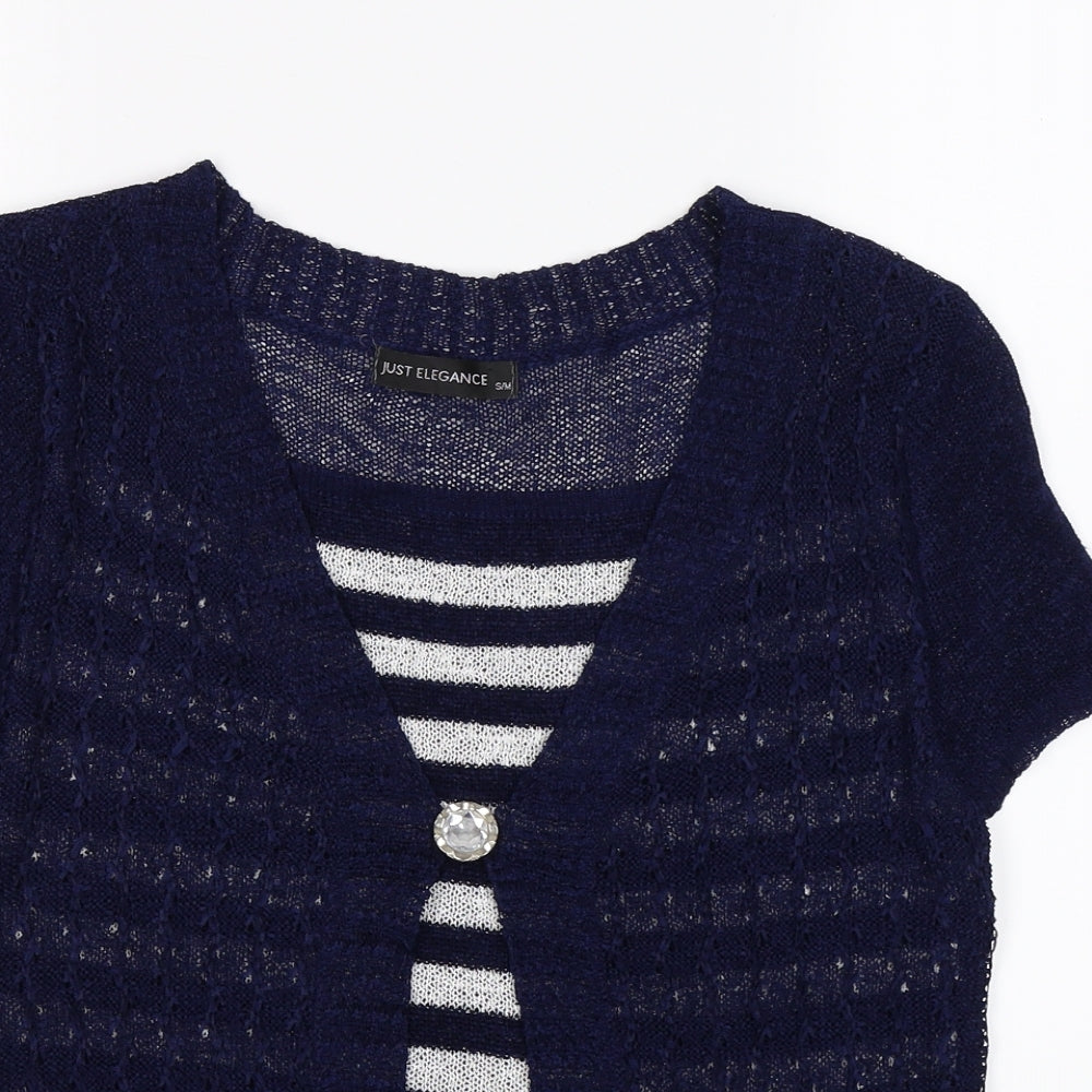 Just Elegance Womens Blue Striped Knit Pullover Jumper Size M