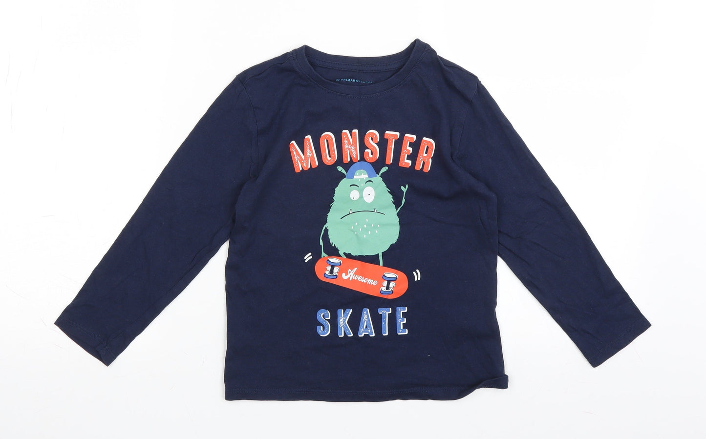 Primark Boys Blue   Basic T-Shirt Size 5-6 Years  - Monster Skate